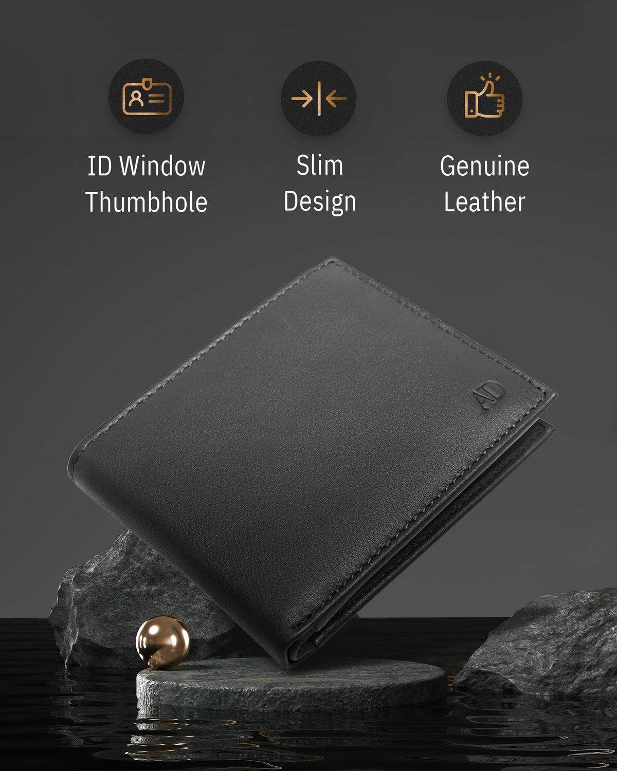Genuine Leather Bifold Wallet – Flip-Up ID Window, RFID Blocking