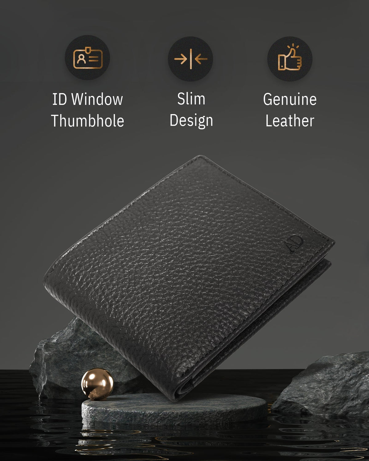 Genuine Leather Bifold Wallet – Flip-Up ID Window, RFID Blocking
