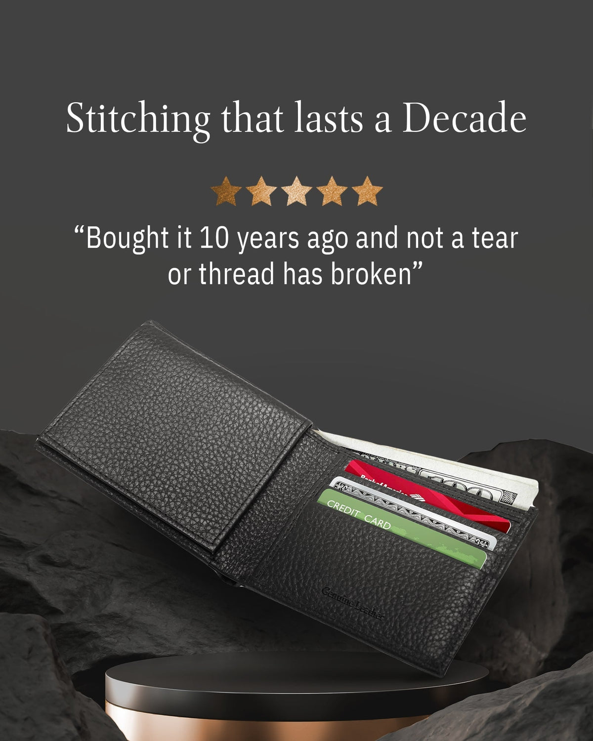 Genuine Leather Bifold Wallet – Flip-Up ID Window, RFID Blocking