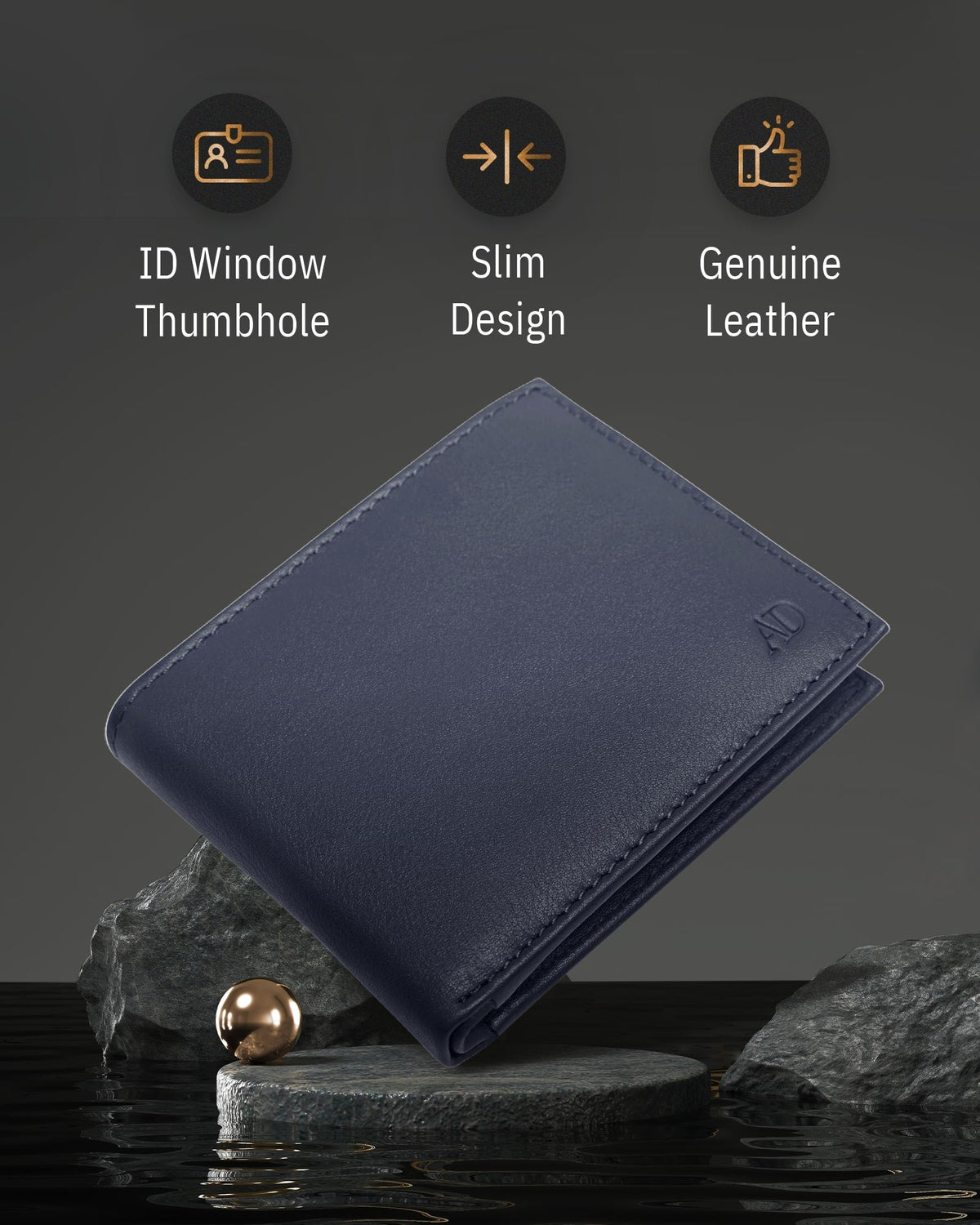 Genuine Leather Bifold Wallet – Flip-Up ID Window, RFID Blocking