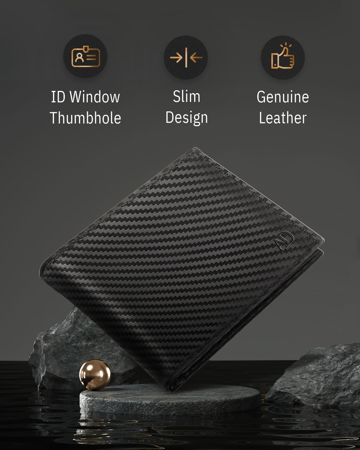Genuine Leather Bifold Wallet – Flip-Up ID Window, RFID Blocking