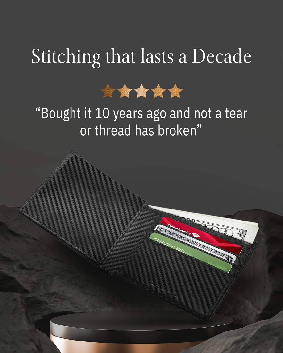 Genuine Leather Bifold Wallet – Flip-Up ID Window, RFID Blocking