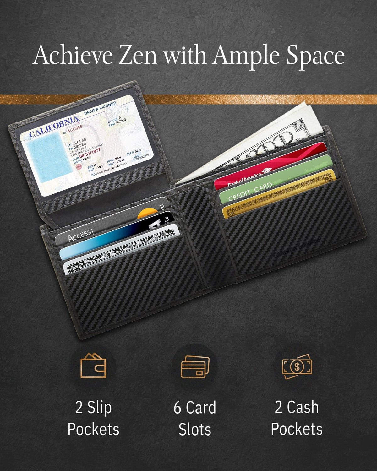 Genuine Leather Bifold Wallet – Flip-Up ID Window, RFID Blocking