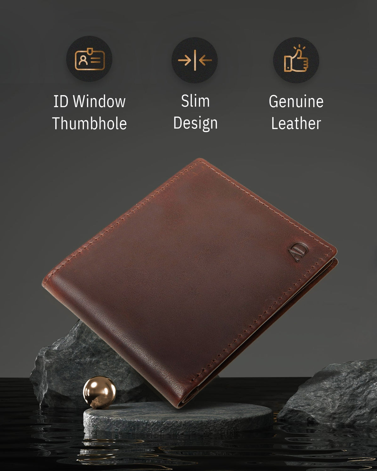 Genuine Leather Bifold Wallet – Flip-Up ID Window, RFID Blocking