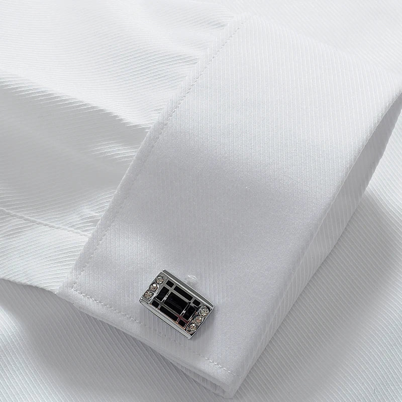 Men's French Cuff Button Tuxedo Shirt Long Sleeve Business Formal Party Wedding Evening Dress Banquet Clothing with Cufflinks