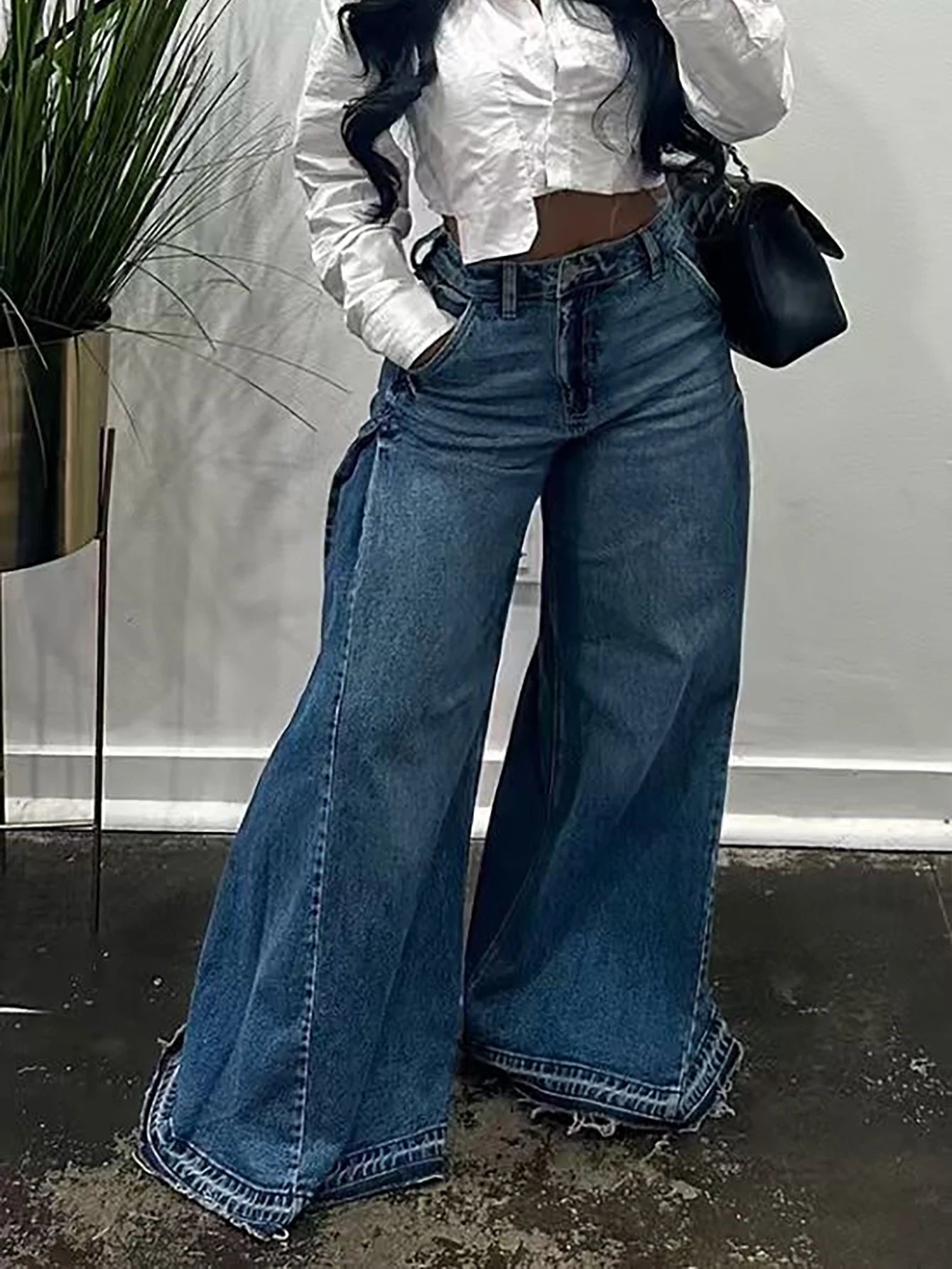Vintage Wide-Leg Jeans for Women Y2K Niche Design Flared Pants Loose Versatile Floor-Length Trousers