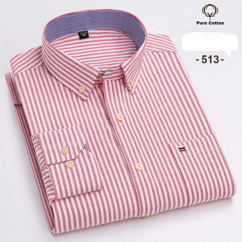 Large Size 7XL 100% Cotton Shirts for Men Oxford Plain Shirt Quality Oversized Long Sleeve Slim Fit Tops Striped Plaid Clothing