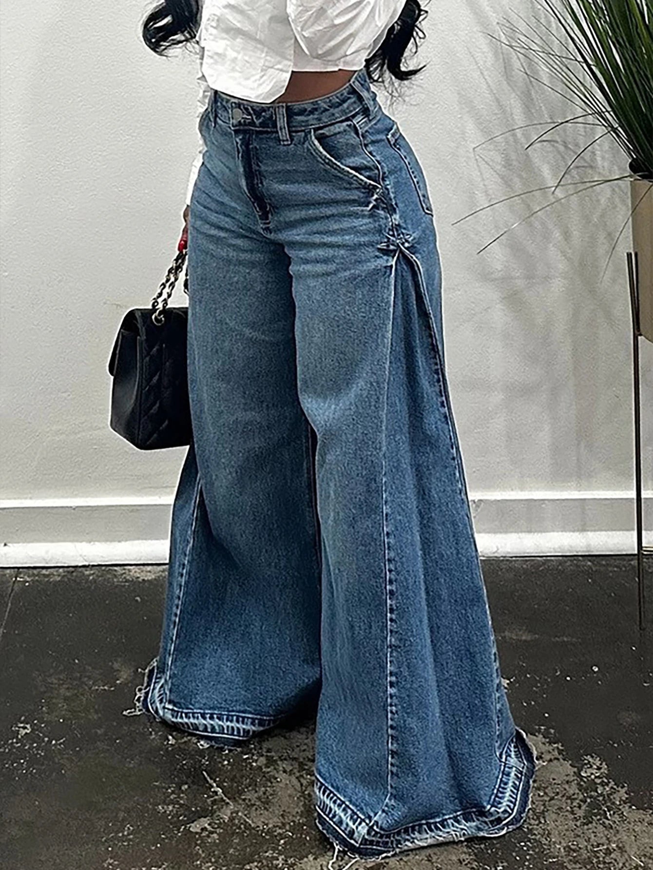 Vintage Wide-Leg Jeans for Women Y2K Niche Design Flared Pants Loose Versatile Floor-Length Trousers