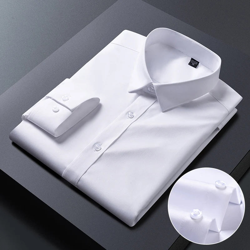 Bamboo Fiber Anti-Wrinkle Mens Shirts Long Sleeve Dress Shirts For Slim Fit Camisa Social Business Blouse White Shirt Blue S-8XL