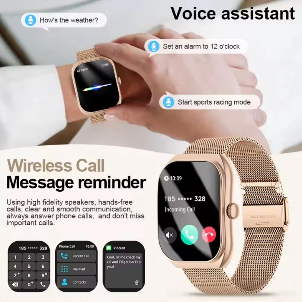 2025 New  Smart Watch Women Heart Rate Health Monitoring Voice Assistant BT Calling IP68 Waterproof Sports Smartwatch Men