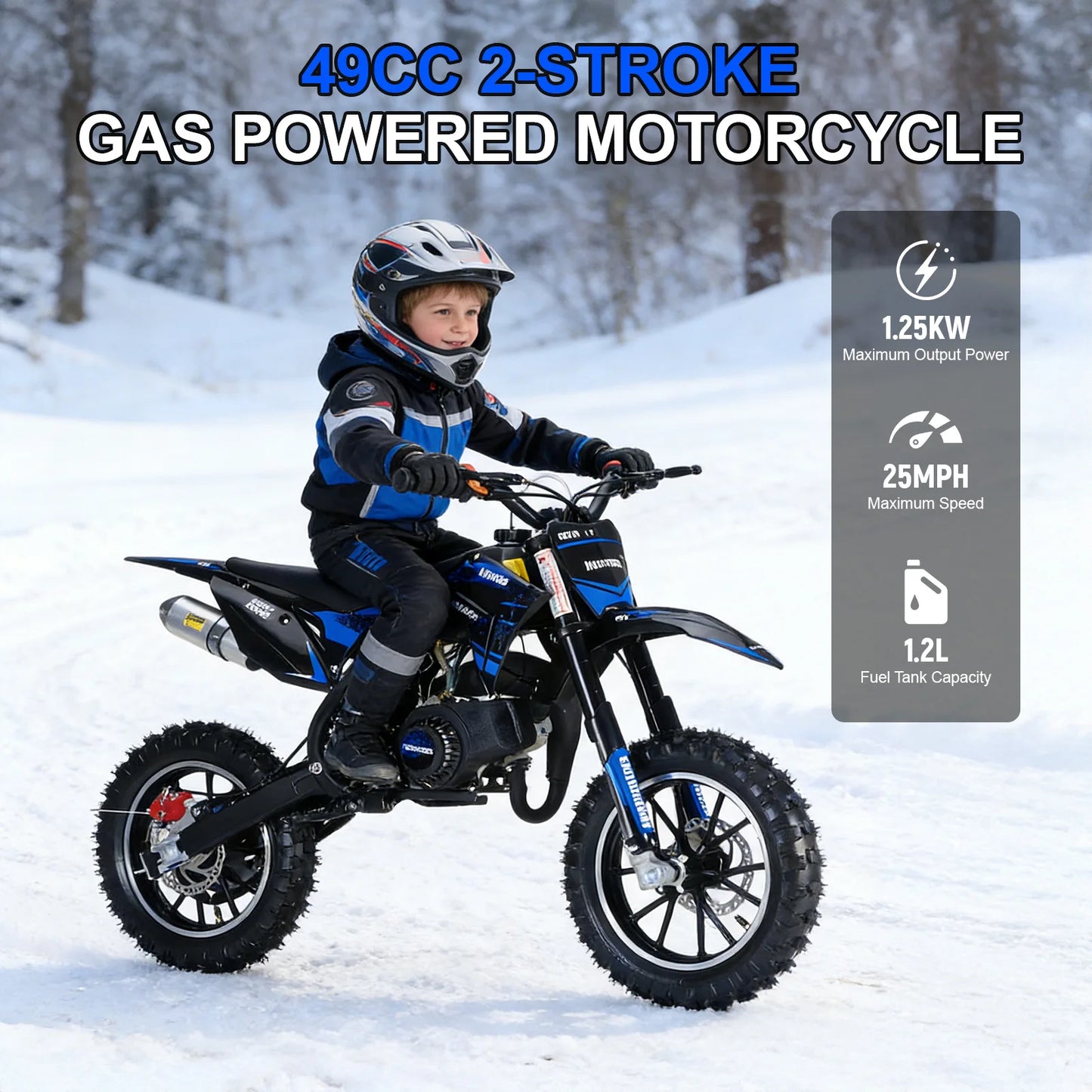 Blue Mini Dirt Bike, 49CC 2-Stroke Gas Powered Motorcycle with Off-Rode Tire, Shock Absorption Pocket Motorbike,Max Load 330 LBS
