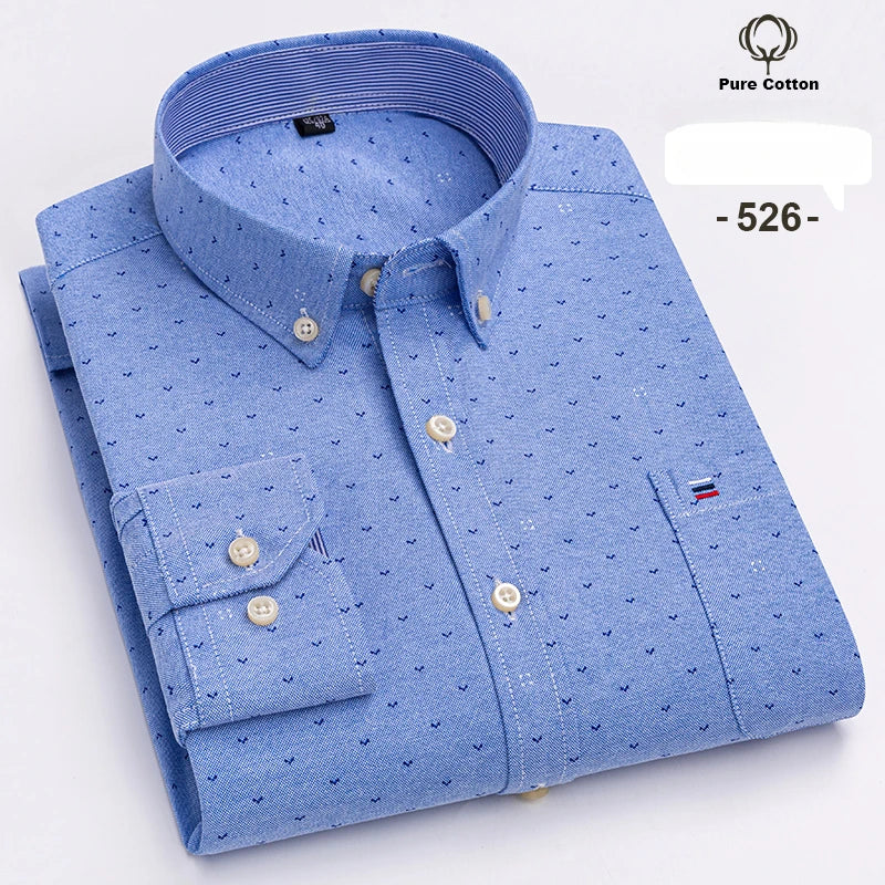 Large Size 7XL 100% Cotton Shirts for Men Oxford Plain Shirt Quality Oversized Long Sleeve Slim Fit Tops Striped Plaid Clothing