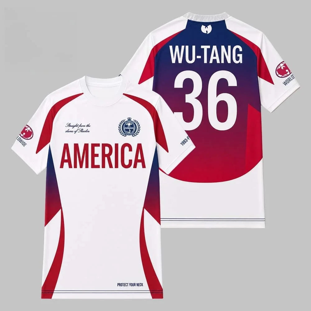 2026 Men Mexico  Soccer Jersey Wu-Tang Clan Hip Hop Band Print Short Sleeve Gradient Red Green 36 Number Vintage  Sports Tee