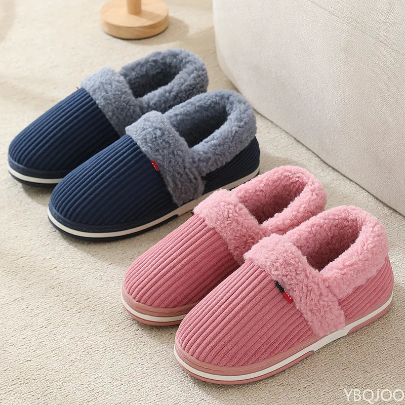 Winter Couple bag heel slippers Indoor Plush Cotton shoes Fluffy Fur non slip Slippers Men Casual Soft soled Shoes Zapatos Homme