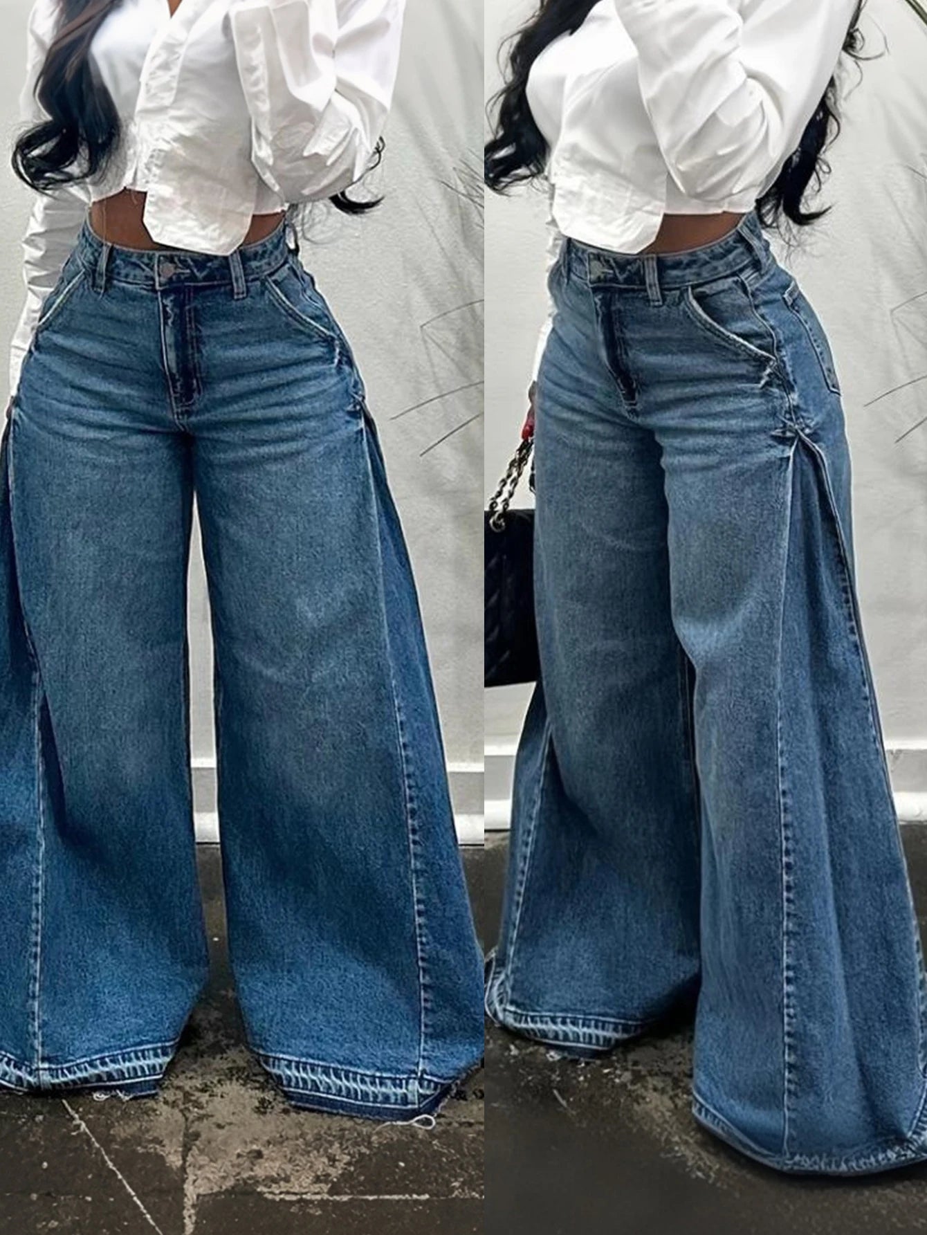 Vintage Wide-Leg Jeans for Women Y2K Niche Design Flared Pants Loose Versatile Floor-Length Trousers