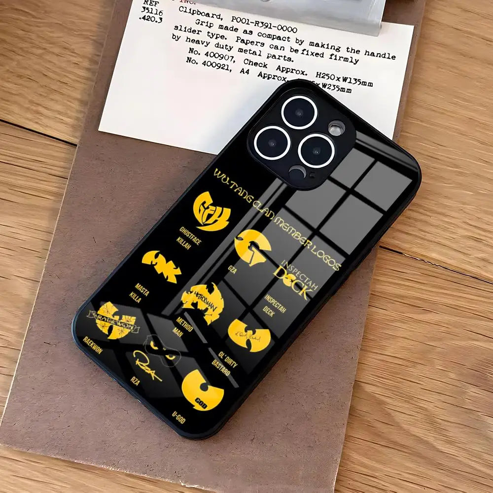 WU-T--TANGs CLANs Band Phone Case For IPhone 17 Air 16 E Pro Max 15 14 13 Mini 12 Pro 11 Max Plus Black Glass Cover