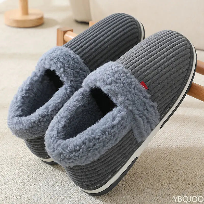 Winter Couple bag heel slippers Indoor Plush Cotton shoes Fluffy Fur non slip Slippers Men Casual Soft soled Shoes Zapatos Homme