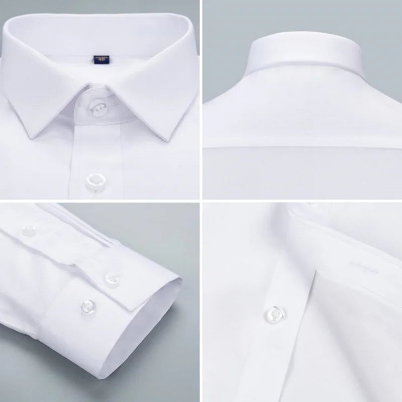 Bamboo Fiber Anti-Wrinkle Mens Shirts Long Sleeve Dress Shirts For Slim Fit Camisa Social Business Blouse White Shirt Blue S-8XL