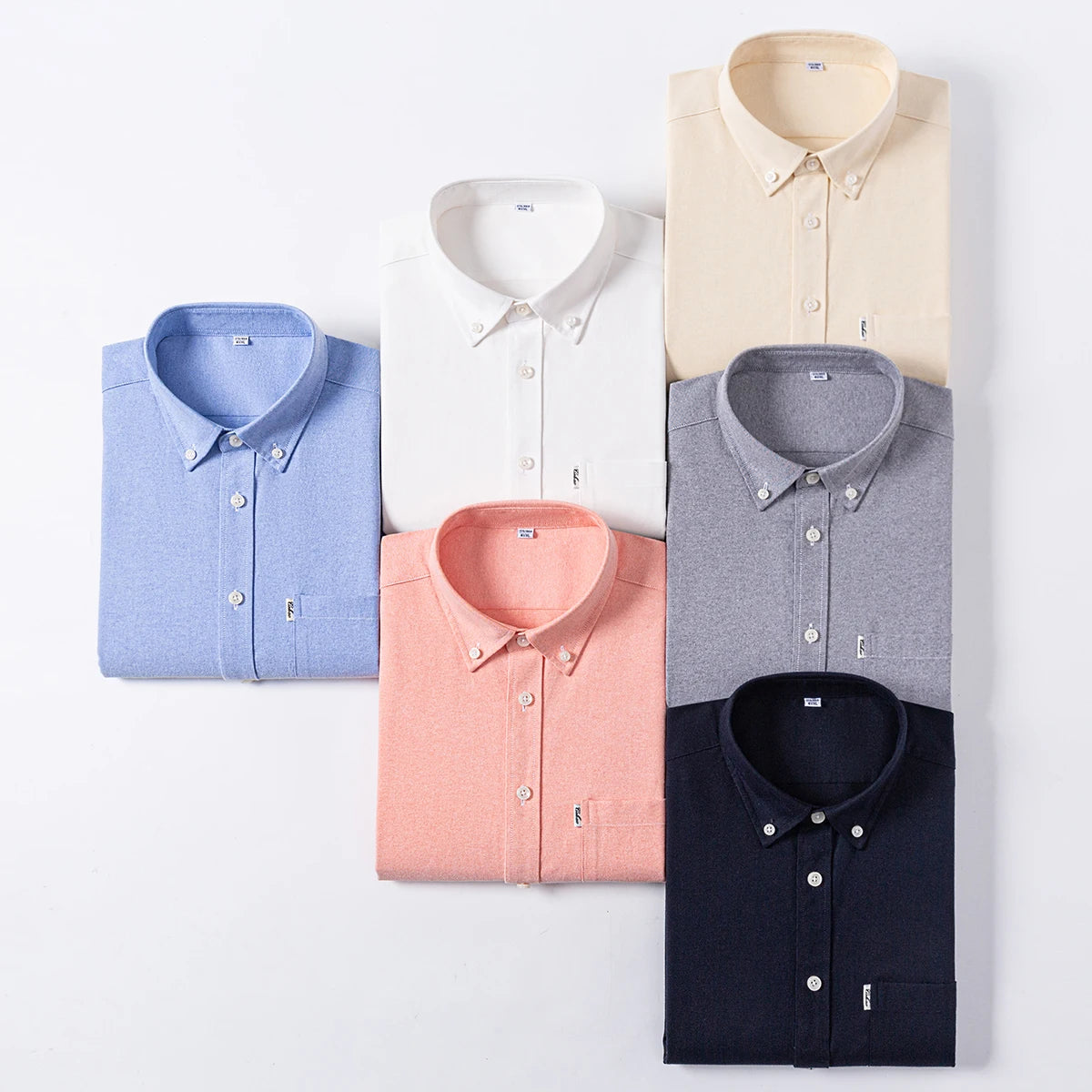 Men's 100% Pure Cotton Oxford Solid Long Sleeve Shirts Business Social Formal Shirts Male Single Pocket Designer Classic Clothes