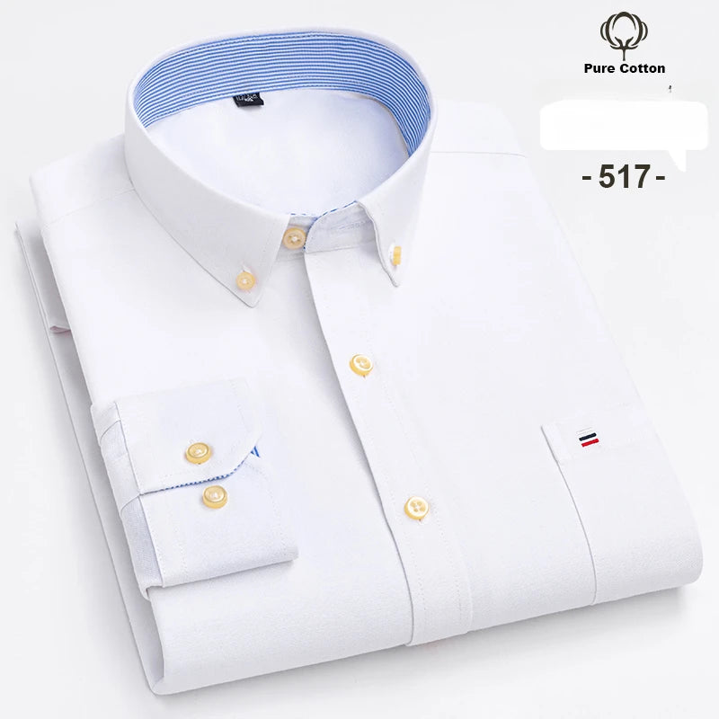 Large Size 7XL 100% Cotton Shirts for Men Oxford Plain Shirt Quality Oversized Long Sleeve Slim Fit Tops Striped Plaid Clothing
