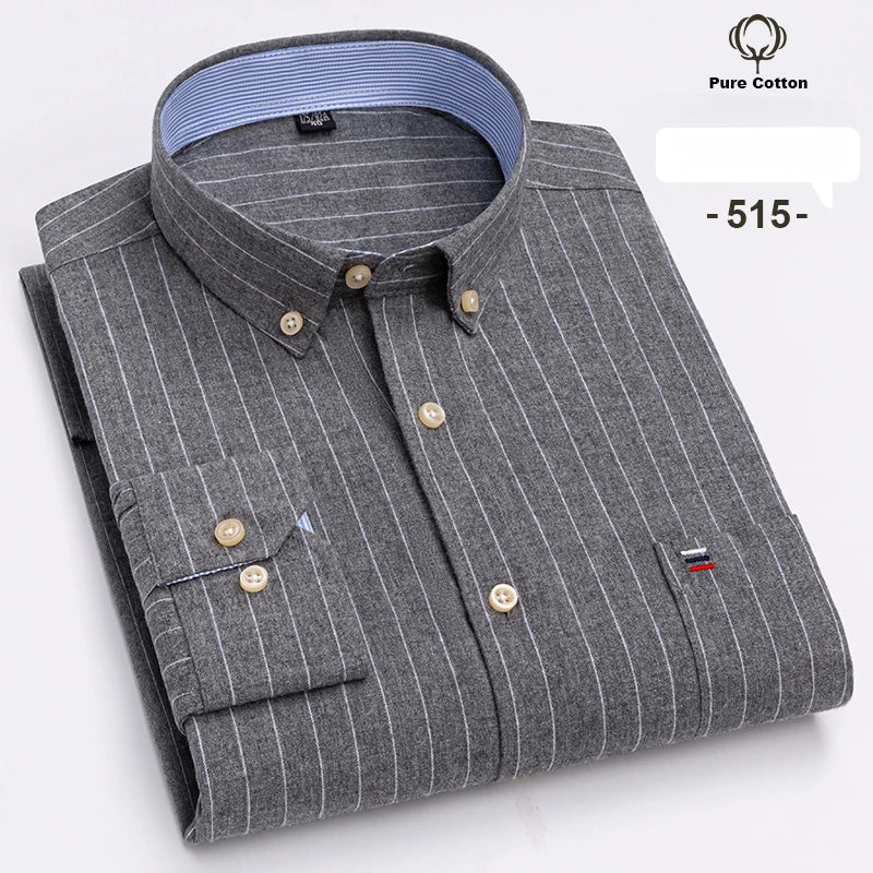 Large Size 7XL 100% Cotton Shirts for Men Oxford Plain Shirt Quality Oversized Long Sleeve Slim Fit Tops Striped Plaid Clothing