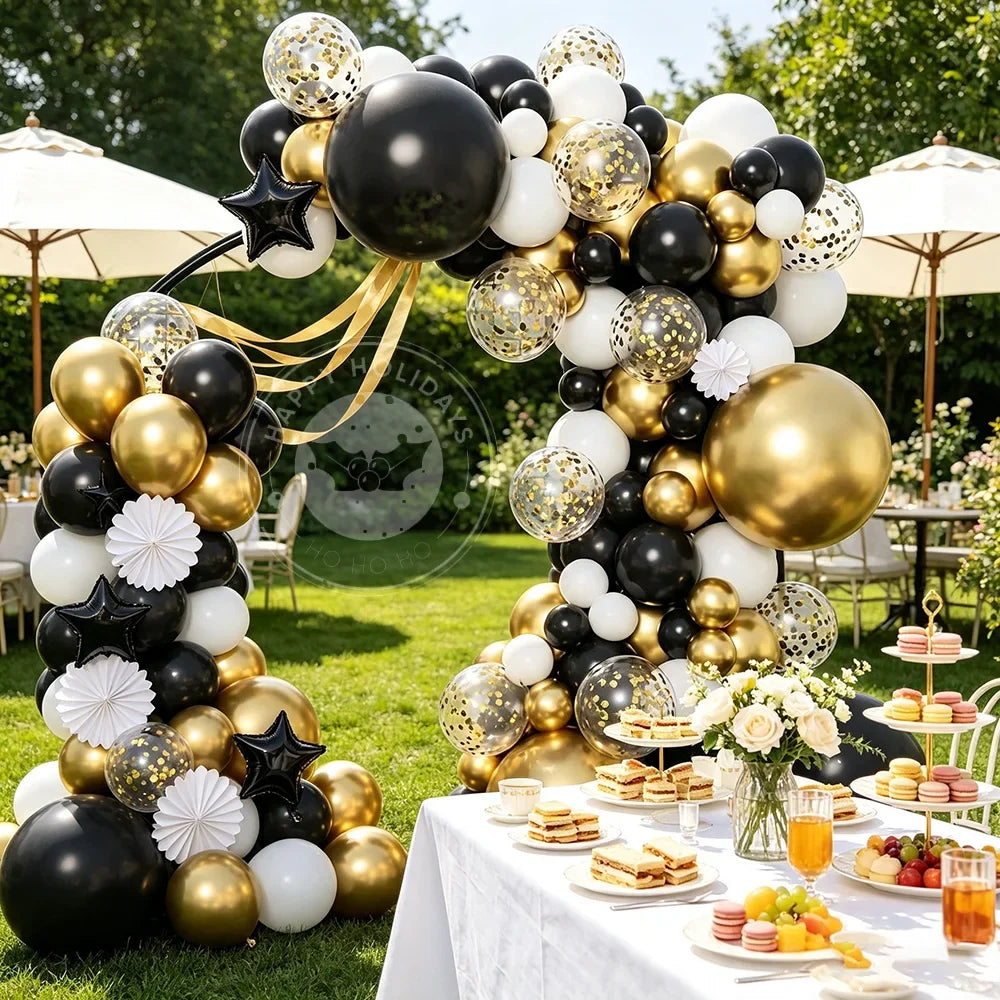 126Pcs Premium Black Gold White Balloon Arch Garland Kit for Adult Birthday Dinner Graduation Wedding Anniversary Party Decor