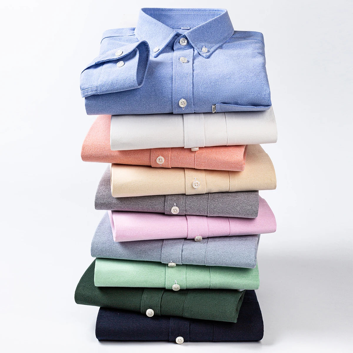 Men's 100% Pure Cotton Oxford Solid Long Sleeve Shirts Business Social Formal Shirts Male Single Pocket Designer Classic Clothes
