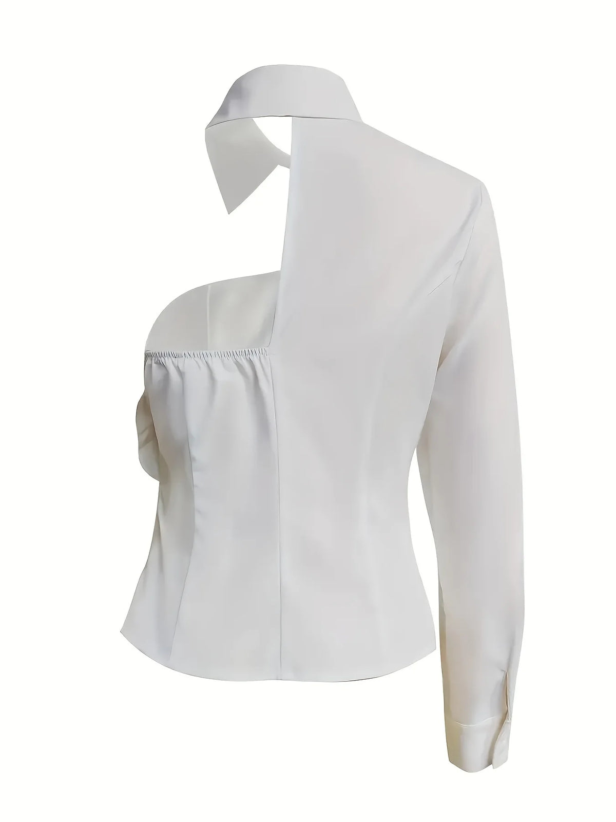One-Shoulder Shirt Asymmetric Cutout Elegant Blouse Three-Dimensional Floral Applique Top Fashionable Versatile Chic Blouse
