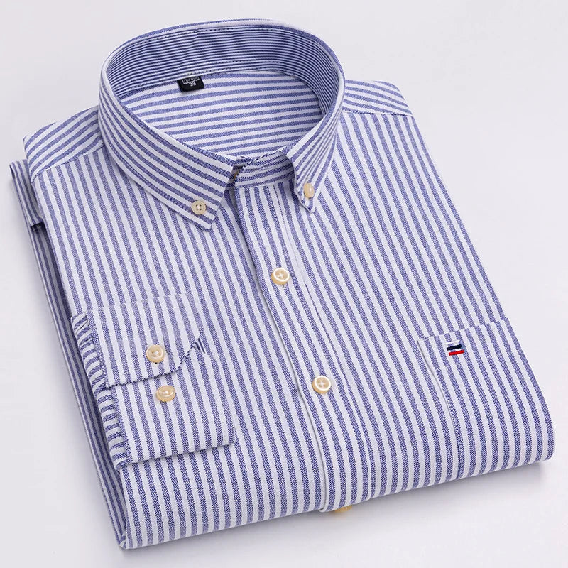 Large Size 7XL 100% Cotton Shirts for Men Oxford Plain Shirt Quality Oversized Long Sleeve Slim Fit Tops Striped Plaid Clothing