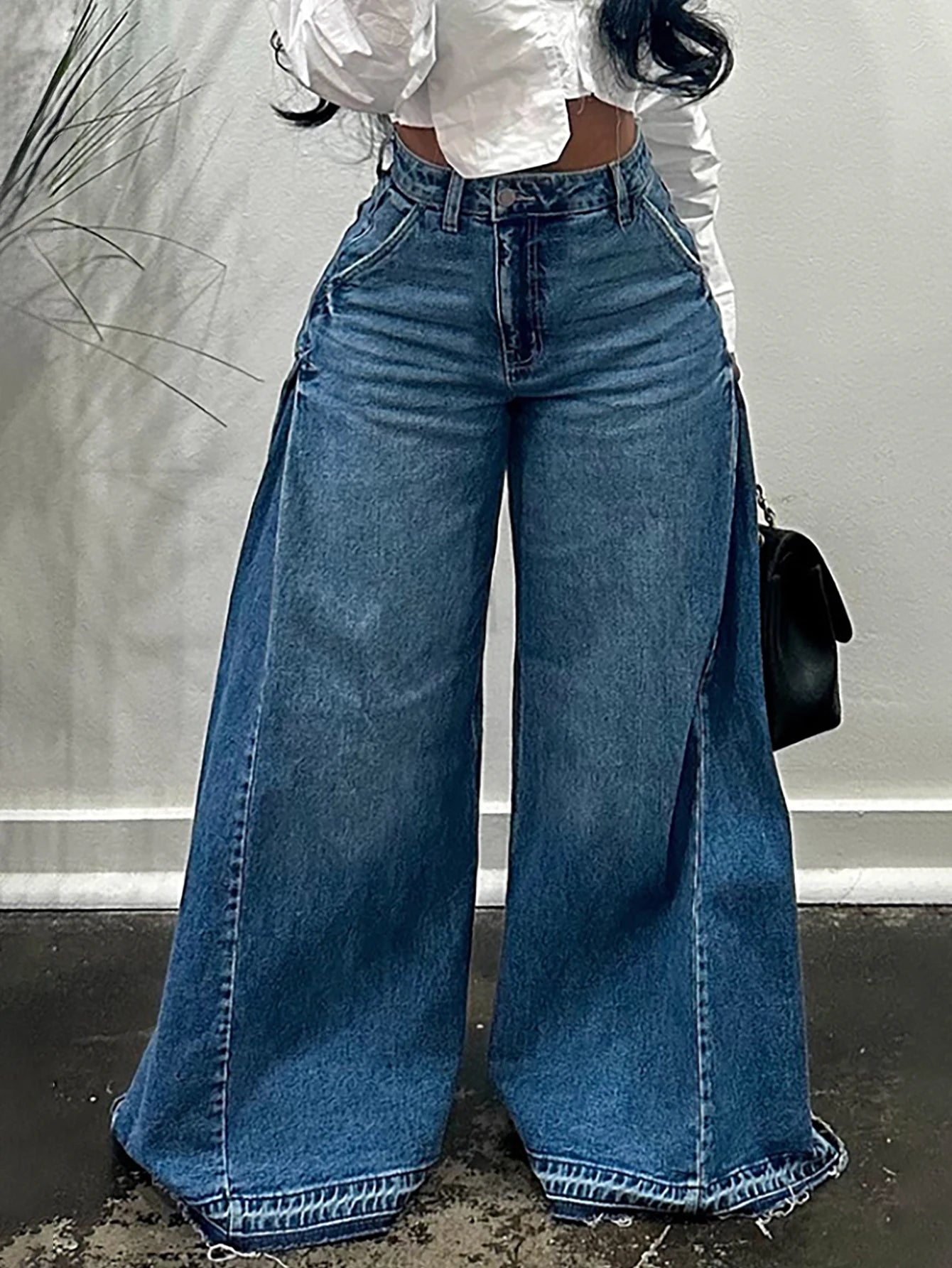 Vintage Wide-Leg Jeans for Women Y2K Niche Design Flared Pants Loose Versatile Floor-Length Trousers