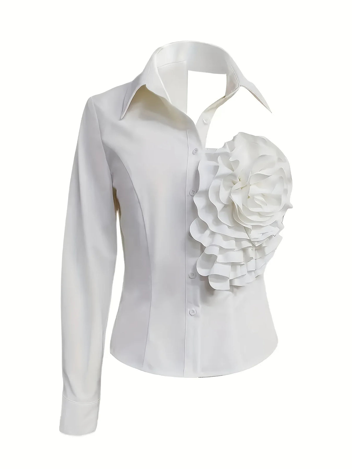 One-Shoulder Shirt Asymmetric Cutout Elegant Blouse Three-Dimensional Floral Applique Top Fashionable Versatile Chic Blouse