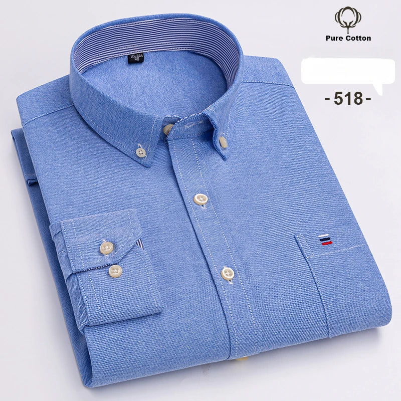Large Size 7XL 100% Cotton Shirts for Men Oxford Plain Shirt Quality Oversized Long Sleeve Slim Fit Tops Striped Plaid Clothing