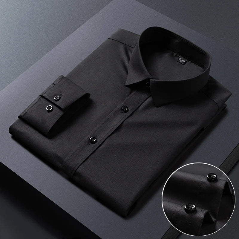Bamboo Fiber Anti-Wrinkle Mens Shirts Long Sleeve Dress Shirts For Slim Fit Camisa Social Business Blouse White Shirt Blue S-8XL
