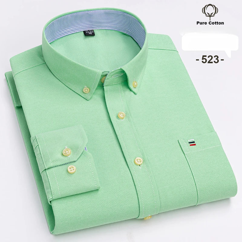 Large Size 7XL 100% Cotton Shirts for Men Oxford Plain Shirt Quality Oversized Long Sleeve Slim Fit Tops Striped Plaid Clothing