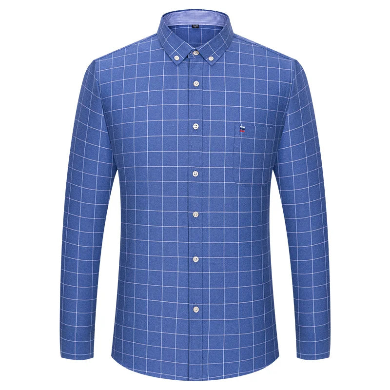 Large Size 7XL 100% Cotton Shirts for Men Oxford Plain Shirt Quality Oversized Long Sleeve Slim Fit Tops Striped Plaid Clothing