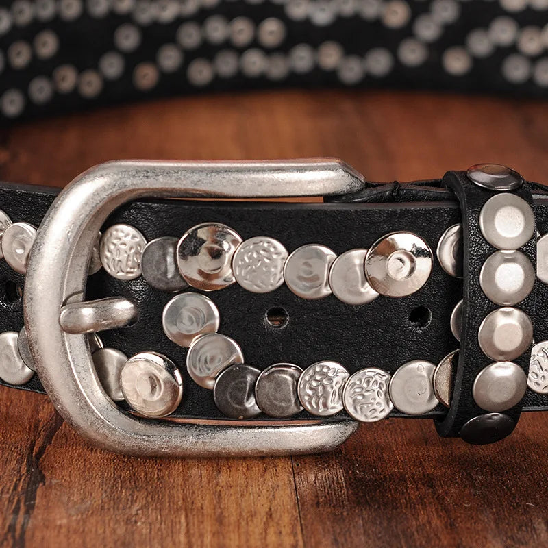 Women Belt Fashion Punk Pin Buckle Vintage Rivets Luxury Lady's Original Leather Belts For Women Jeans Waistband Female