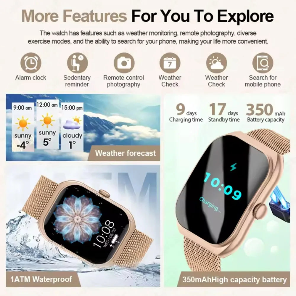 2025 New  Smart Watch Women Heart Rate Health Monitoring Voice Assistant BT Calling IP68 Waterproof Sports Smartwatch Men