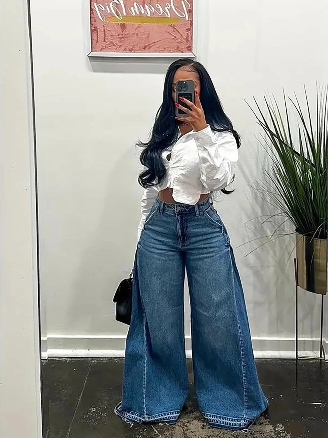 Vintage Wide-Leg Jeans for Women Y2K Niche Design Flared Pants Loose Versatile Floor-Length Trousers