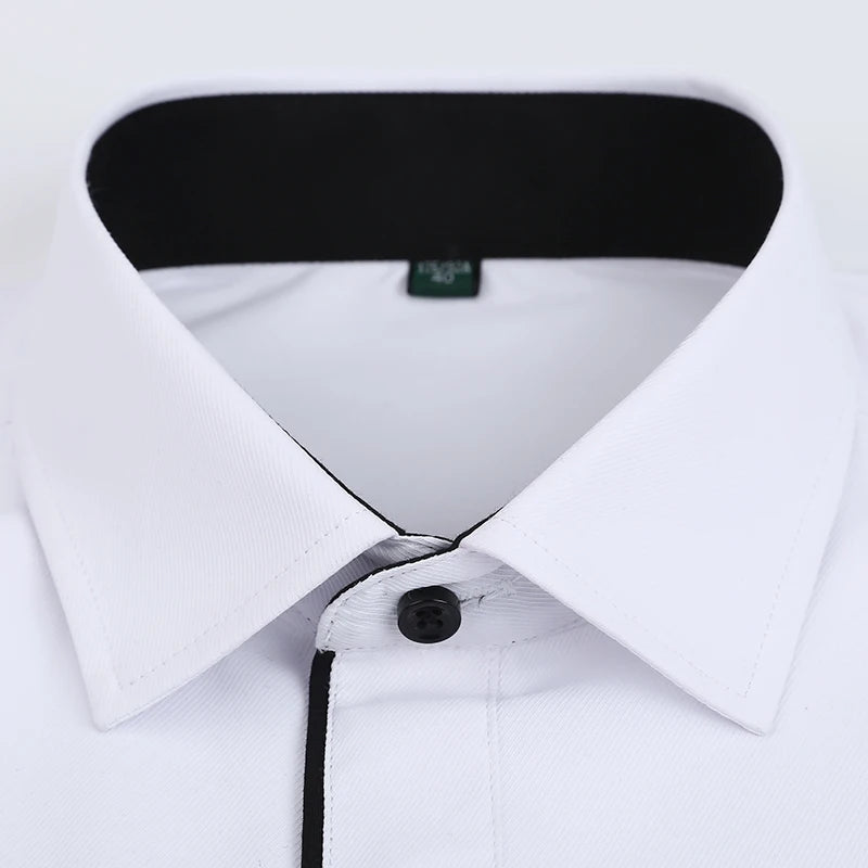 Summer New Business Shirt Men's Short-sleeved Black Edge Twill Formal Shirt No-iron Large Size 5XL White Blue Tees