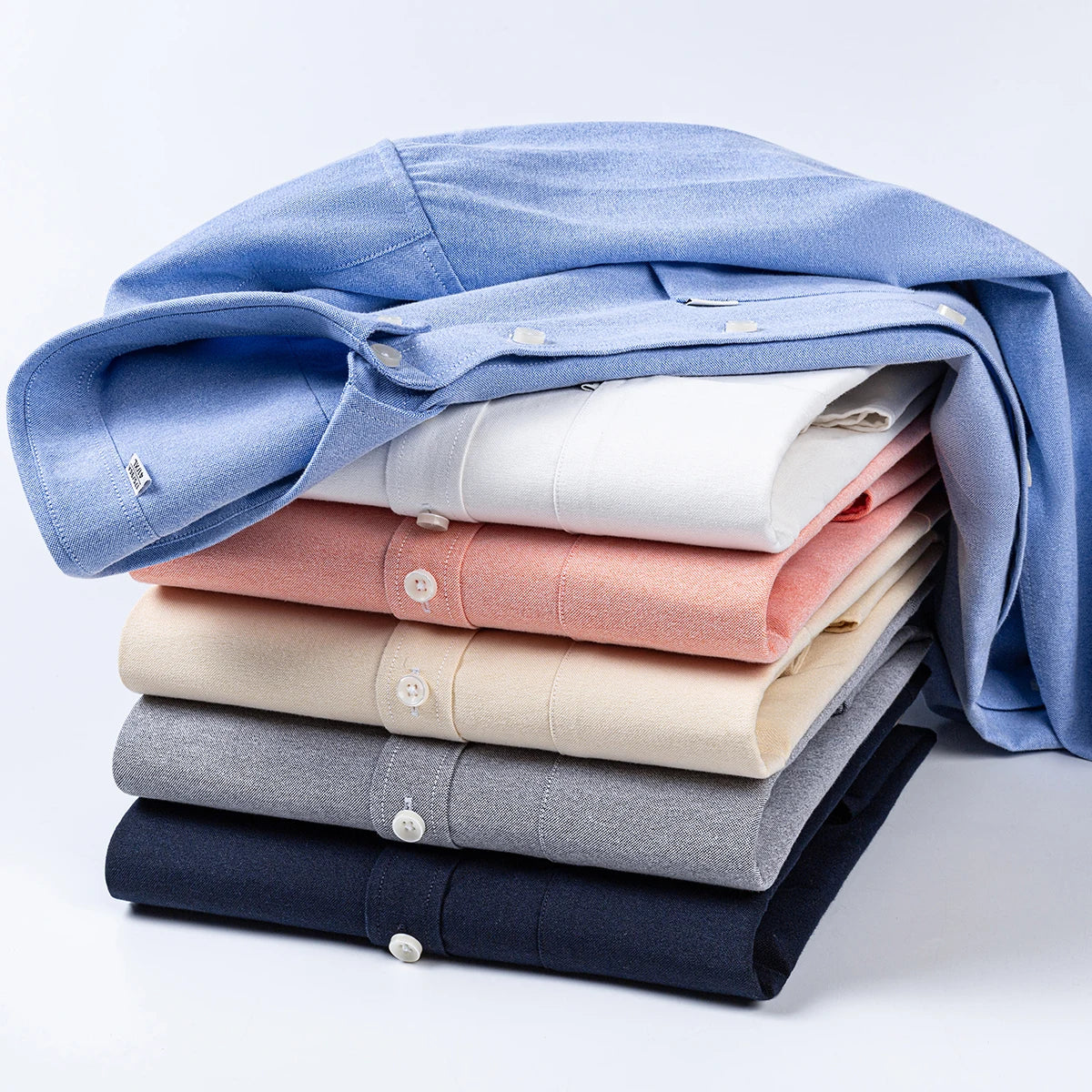 Men's 100% Pure Cotton Oxford Solid Long Sleeve Shirts Business Social Formal Shirts Male Single Pocket Designer Classic Clothes