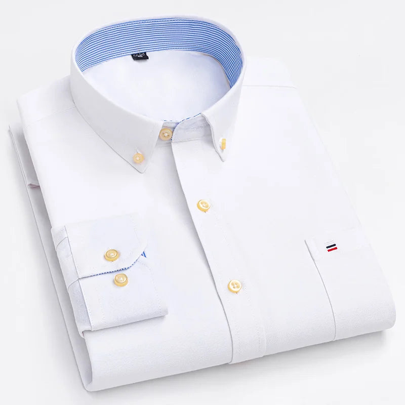 Large Size 7XL 100% Cotton Shirts for Men Oxford Plain Shirt Quality Oversized Long Sleeve Slim Fit Tops Striped Plaid Clothing
