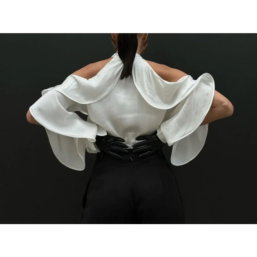 TWOTWINSTYLE Solid Spliced Button Loose Shirts for Women Lapel Long Sleeve Temperament Minimalist Shirts Female Fashion