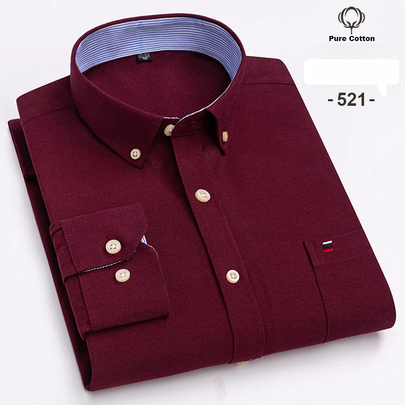 Large Size 7XL 100% Cotton Shirts for Men Oxford Plain Shirt Quality Oversized Long Sleeve Slim Fit Tops Striped Plaid Clothing