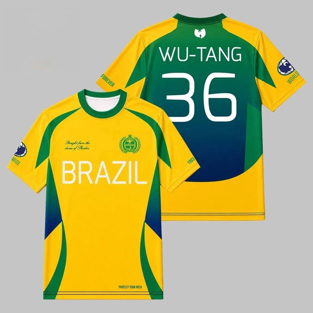 2026 Men Mexico  Soccer Jersey Wu-Tang Clan Hip Hop Band Print Short Sleeve Gradient Red Green 36 Number Vintage  Sports Tee