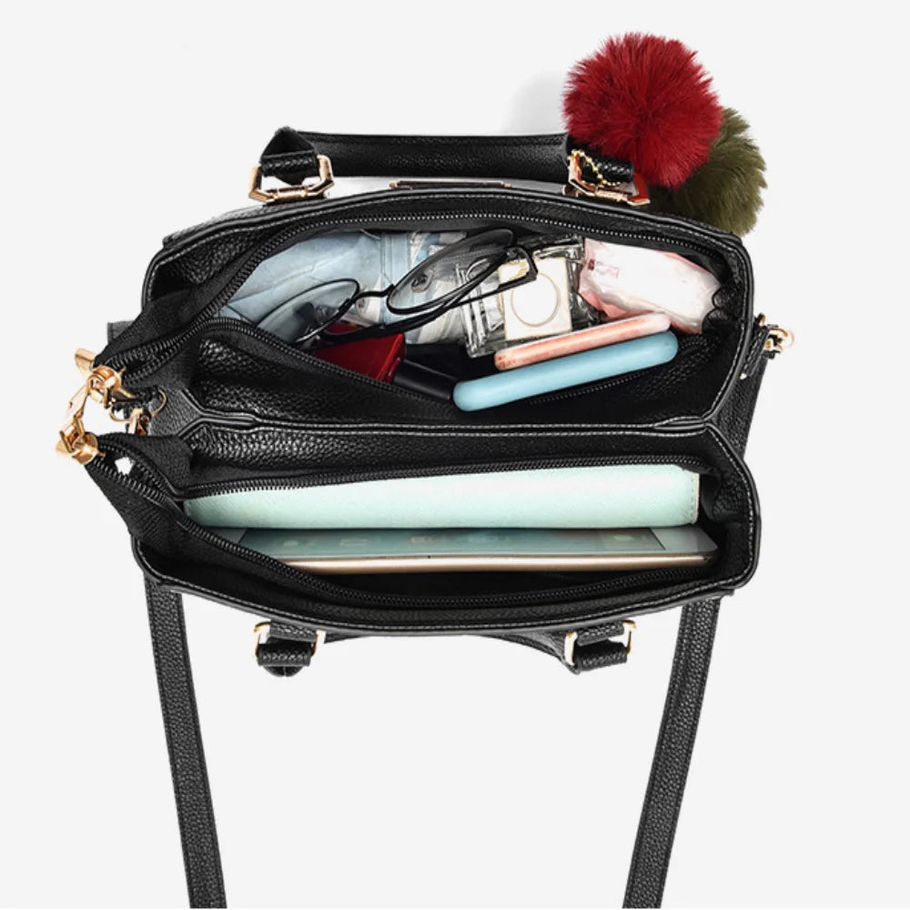Trendy Leather Handbags Large Capacity Open Pocket Shoulder Bag Polyester Cotton Messenger Bag