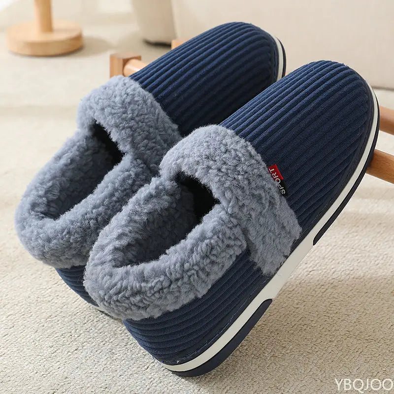 Winter Couple bag heel slippers Indoor Plush Cotton shoes Fluffy Fur non slip Slippers Men Casual Soft soled Shoes Zapatos Homme