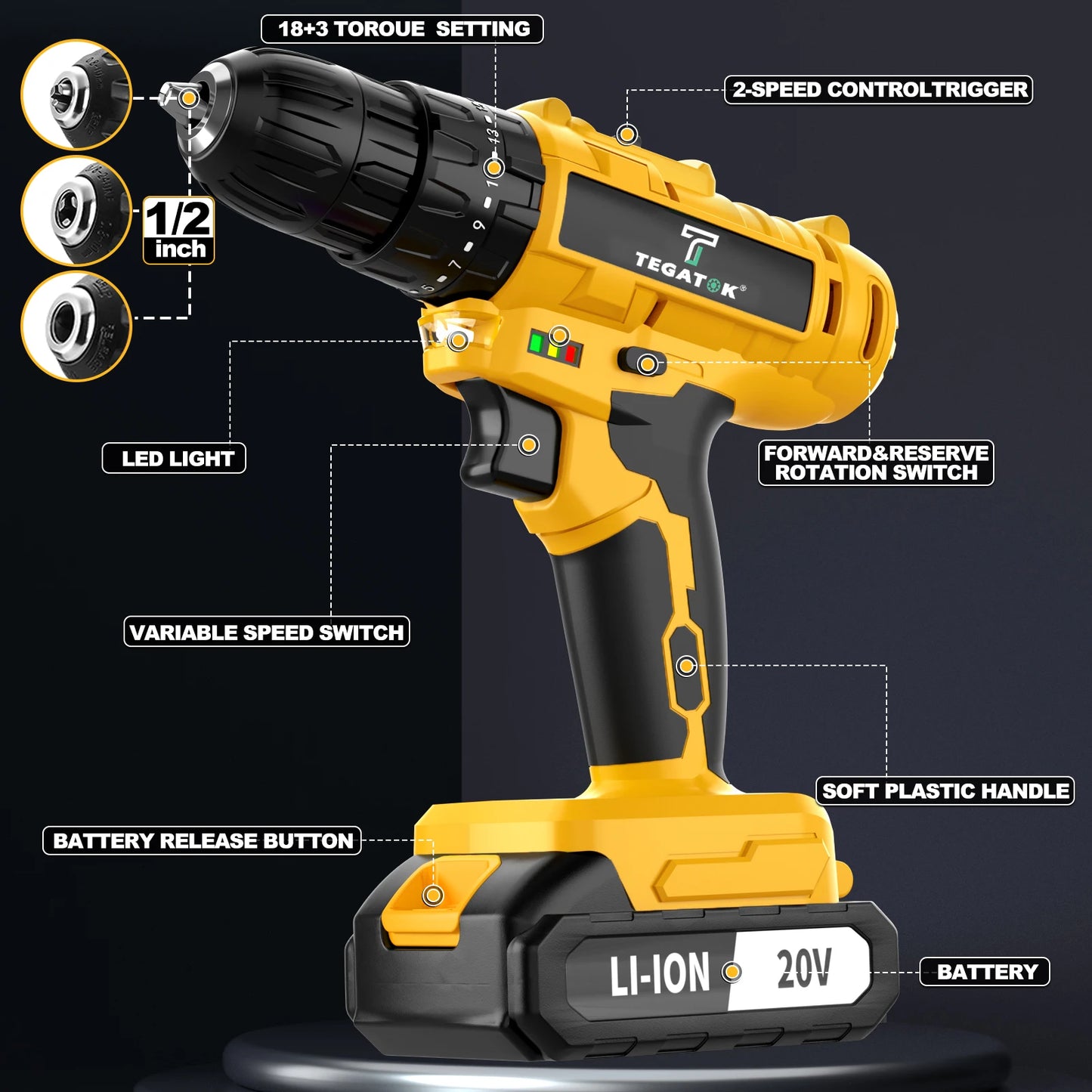 45N.M Electric Screwdriver 20+3 Household DIY Impact Drill LED Two Speed Electric Drilling Tool For Makita 20V Battery