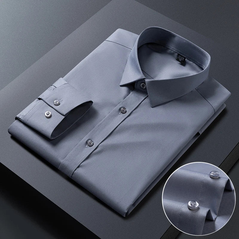Bamboo Fiber Anti-Wrinkle Mens Shirts Long Sleeve Dress Shirts For Slim Fit Camisa Social Business Blouse White Shirt Blue S-8XL
