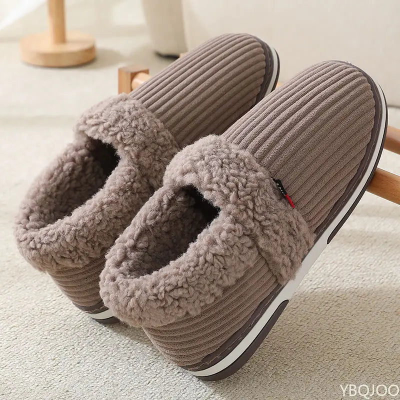 Winter Couple bag heel slippers Indoor Plush Cotton shoes Fluffy Fur non slip Slippers Men Casual Soft soled Shoes Zapatos Homme
