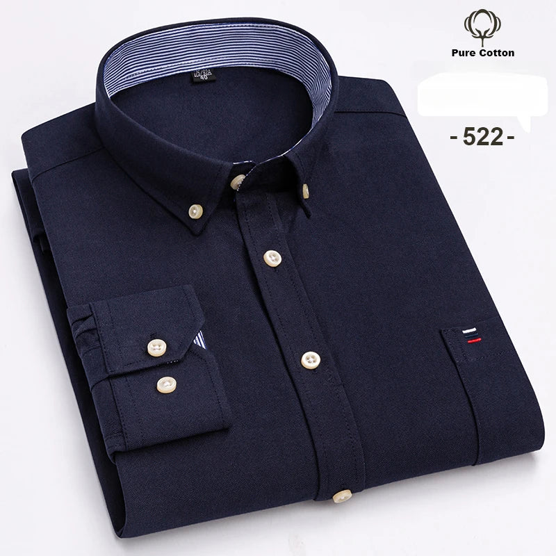 Large Size 7XL 100% Cotton Shirts for Men Oxford Plain Shirt Quality Oversized Long Sleeve Slim Fit Tops Striped Plaid Clothing